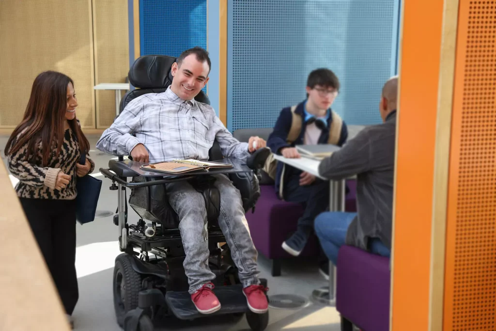 A group of disabled friends are studying at the local university